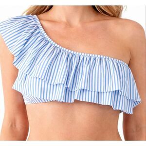 Vimpunec Blue White Striped One Shoulder Swim Suit Top Womens Size S